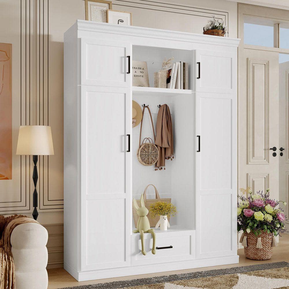 Nestfair White Freestanding Hall Tree with Storage Organizer