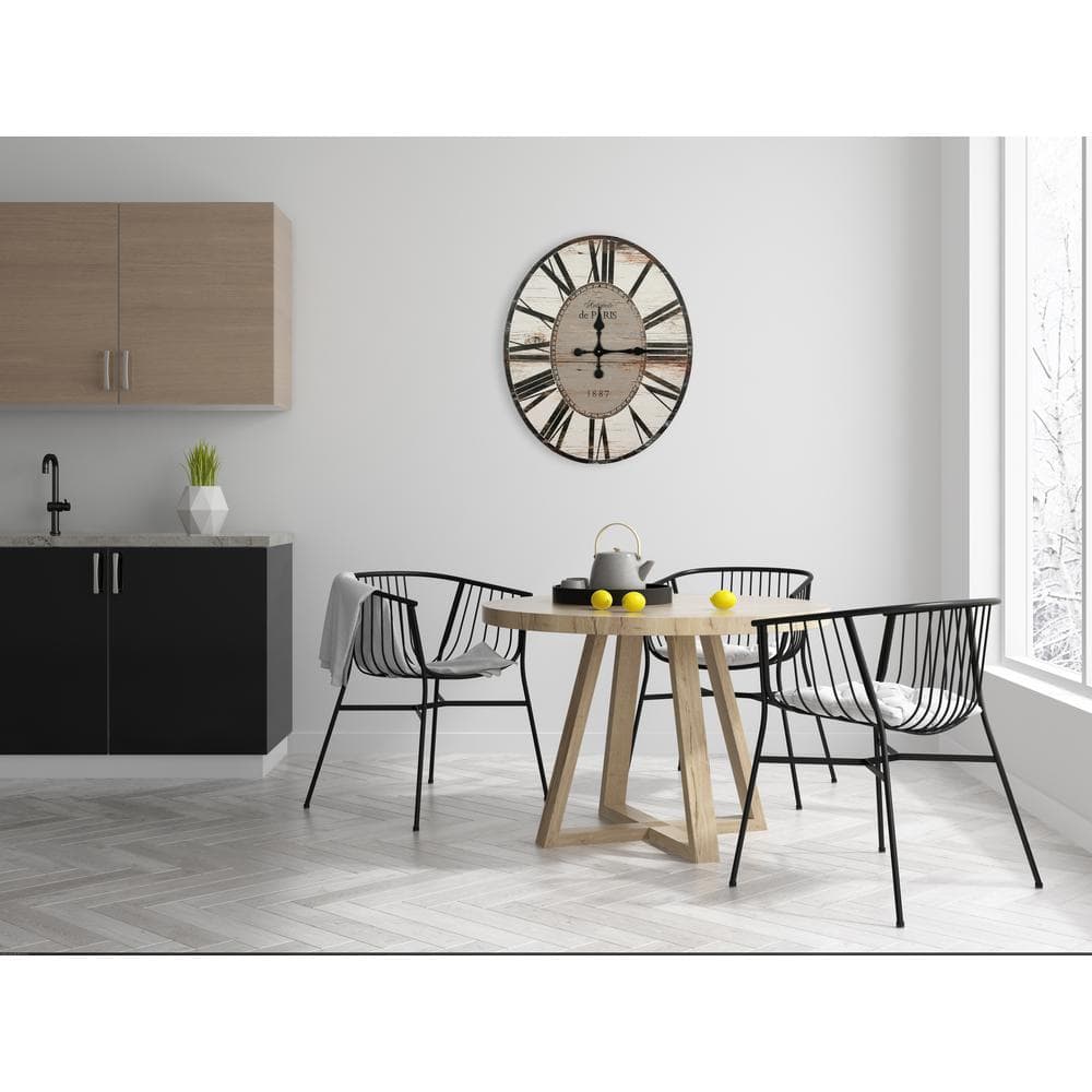 Distressed White and Gray Oval Wood Wall Clock with Roman Numerals