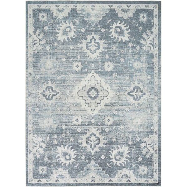 Nourison Astra Machine Washable Denim 5 ft. x 7 ft. Distressed Traditional Area Rug