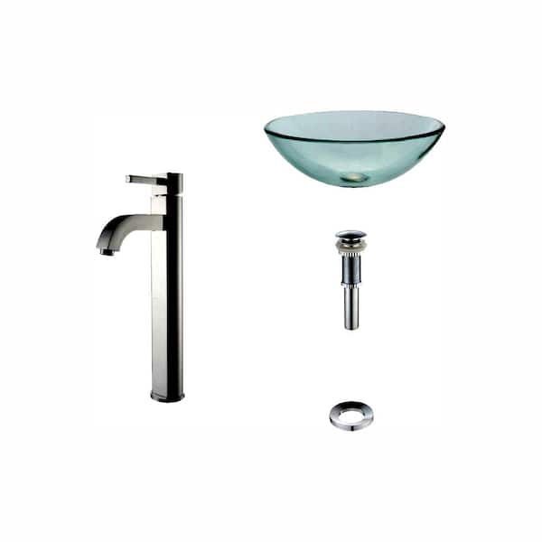 Glass Vessel Sink in Clear with Ramus Faucet in Chrome