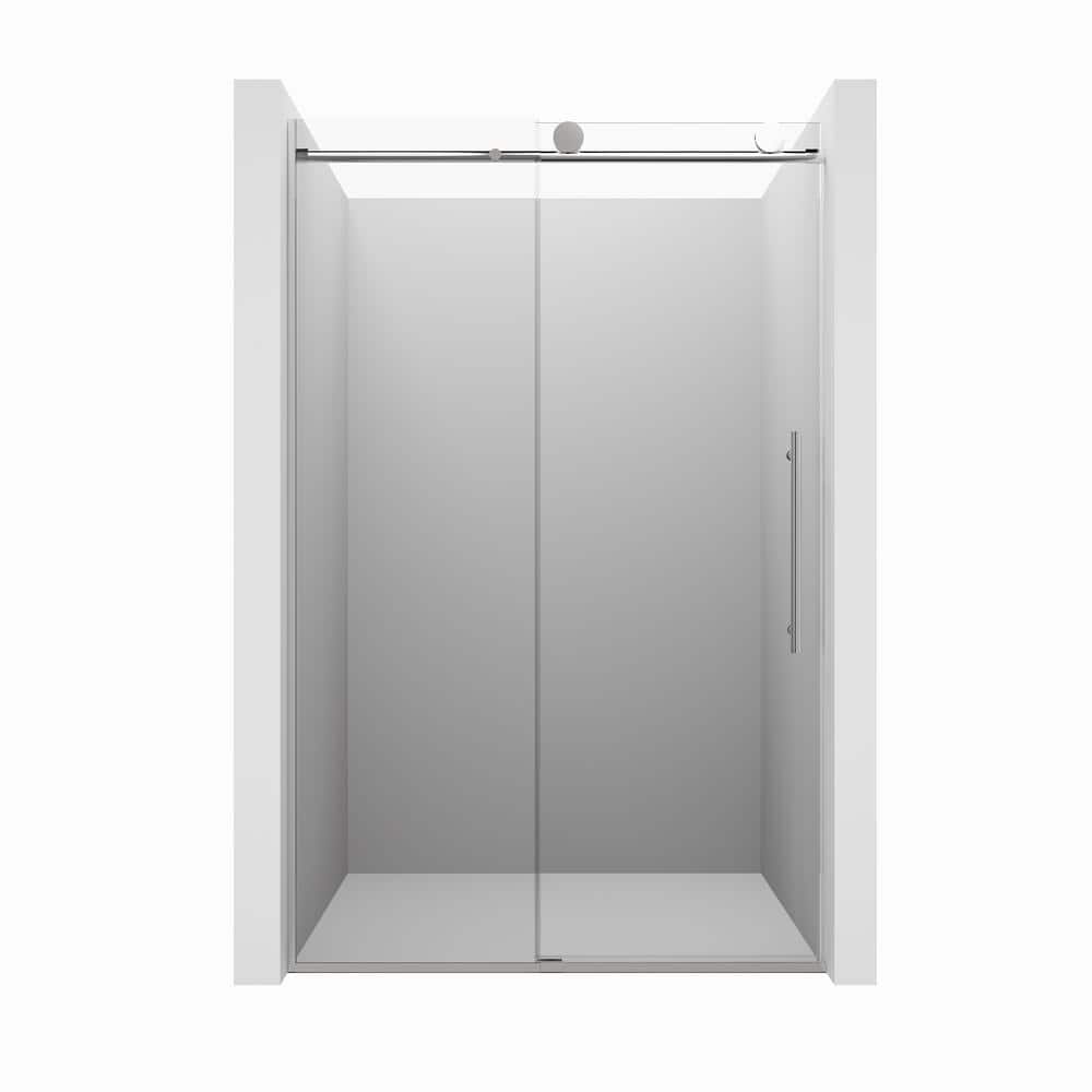 48" x 76" Frameless Chrome Sliding Shower Door with Clear Glass