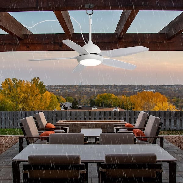 52 in. Outdoor White Waterproof Standard Downrod Ceiling Fan with Light and Remote Control
