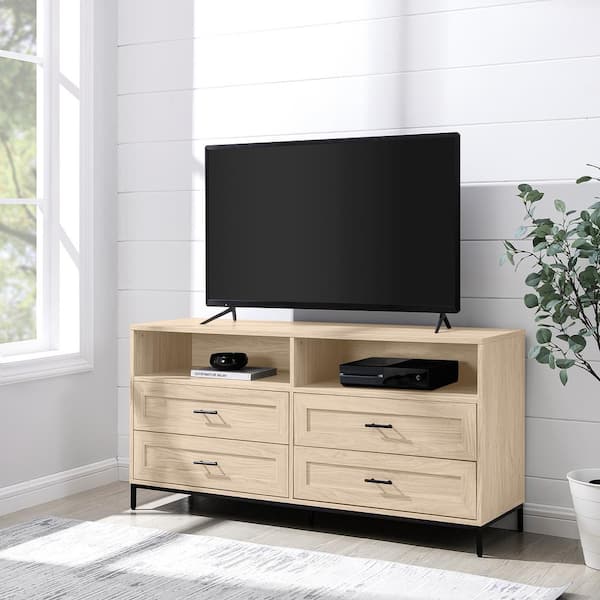 Walker Edison Furniture Company 56 in. Birch Wood Modern TV Stand with 4 Drawers with Cable Management (Max tv size 60 in.)
