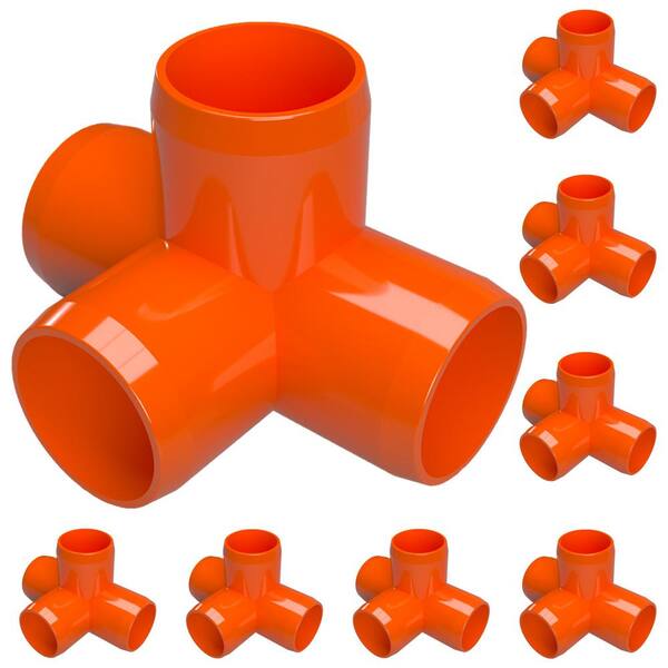 Formufit 3/4 in. Furniture Grade PVC 4-Way Tee in Orange (8-Pack)
