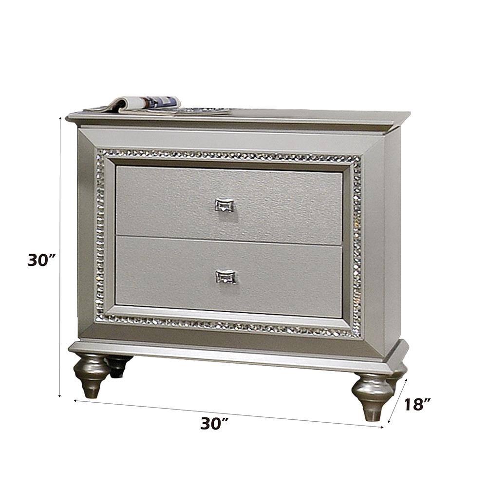 Kaitlyn Champagne Glam 2-Drawer Nightstand with Crystal Trim
