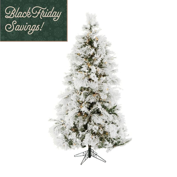 9-ft. Pre-Lit Snow Flocked Snowy Pine Artificial Christmas Tree, Smart Lights