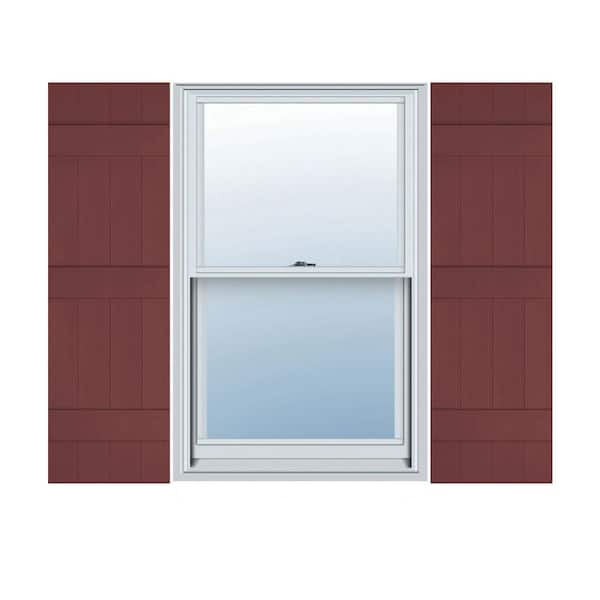 Ekena Millwork 14 in. x 67 in. Lifetime Vinyl Standard Four Board Joined Board and Batten Shutters Pair Wineberry