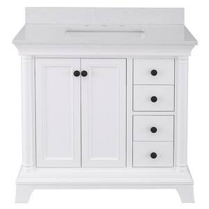 Strousse 37 in. W x 22 in. D Vanity Cabinet in White with Engineered Stone Vanity Top in Ice Diamond with White Sink
