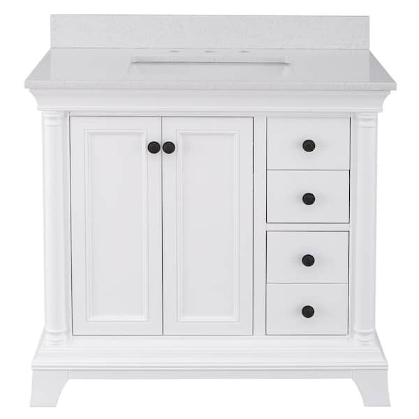 Home Decorators Collection Strousse 37 in. W x 22 in. D Vanity Cabinet in White with Engineered Stone Vanity Top in Ice Diamond with White Sink