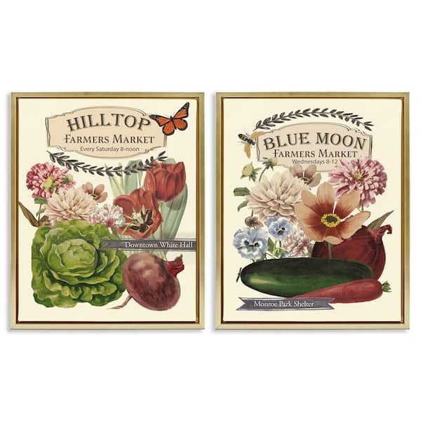 Vintage Farmers Markets by Vision Studio 2-Pieces Gold Floater Frame Food Graphic Art Print 31 in. x 25 in.