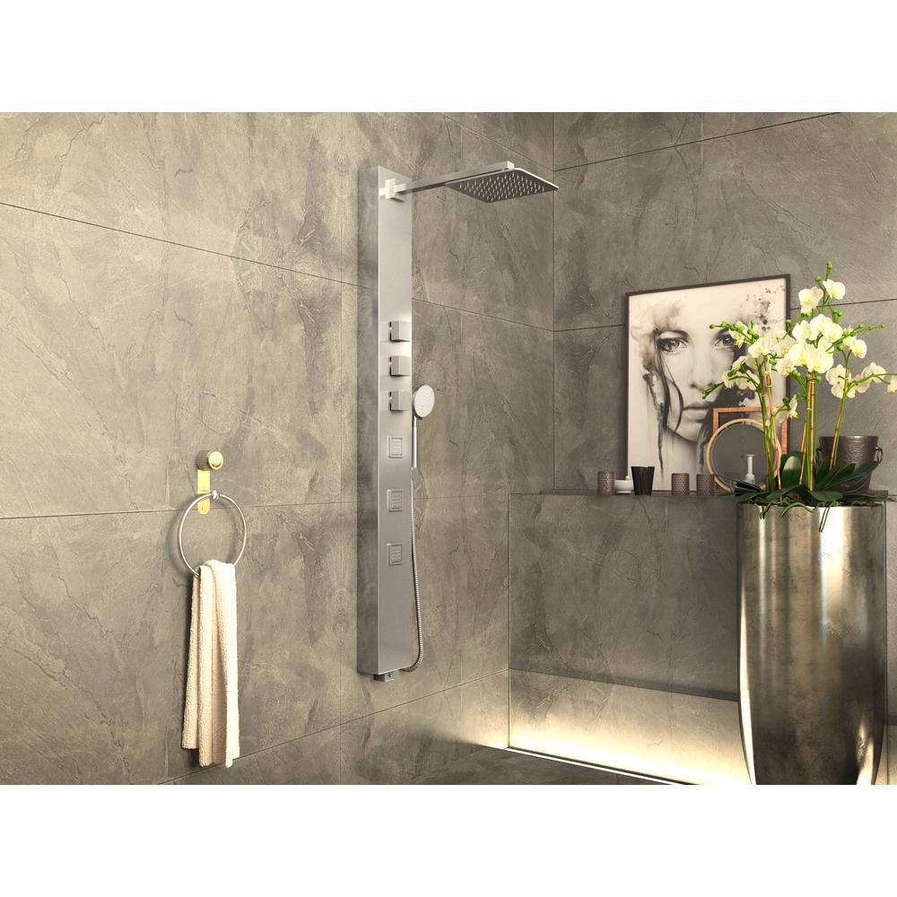 Polished Chrome Stainless Steel 59" Shower Panel with Jets and Handheld Wand