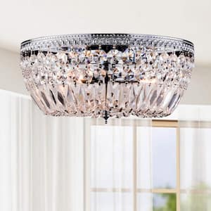 Silvia 11.8 in. 3Light Chrome Crystal Flush Mount with No Bulbs Included