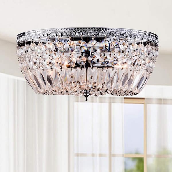 Jojospring Silvia 11.8 in. 3Light Chrome Crystal Flush Mount with No Bulbs Included