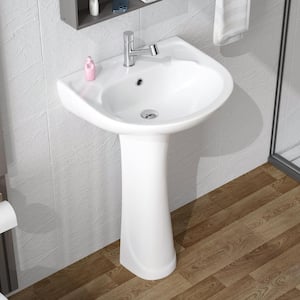Pedestal Sink White Vitreous China Novelty U-Shape Pedestal Bathroom Sink with Overflow Drain Single Faucet Hole Combo