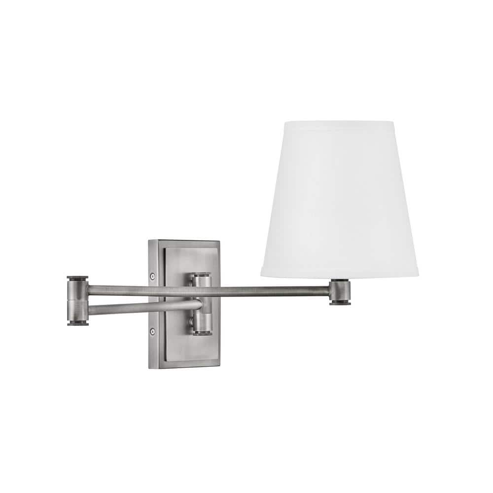 Antique Nickel Steel Swing Arm Wall Sconce with White Shade
