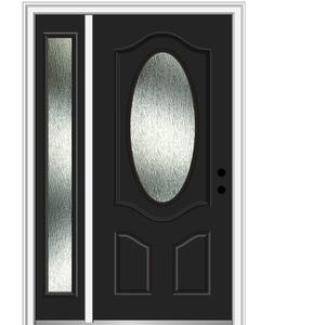 Rain Glass 50 in. x 80 in. Left-Hand Inswing Black Fiberglass Prehung Front Door on 4-9/16 in. Frame