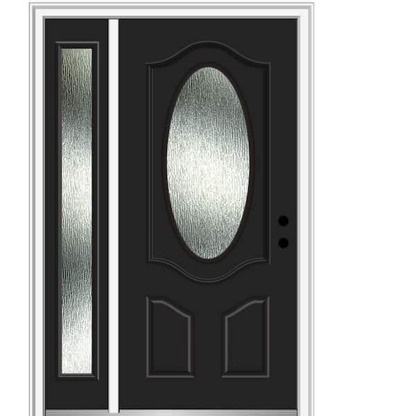 MMI Door 50 in. x 80 in. Left-Hand/Inswing Rain Glass Black Fiberglass Prehung Front Door on 6-9/16 in. Frame