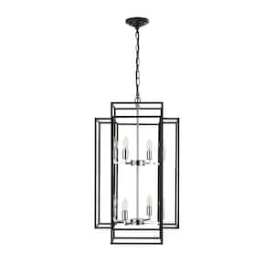 8-Light Farmhouse Lantern Tiered Black+Silver Industrial Chandelier for Living Room with No Bulbs Included