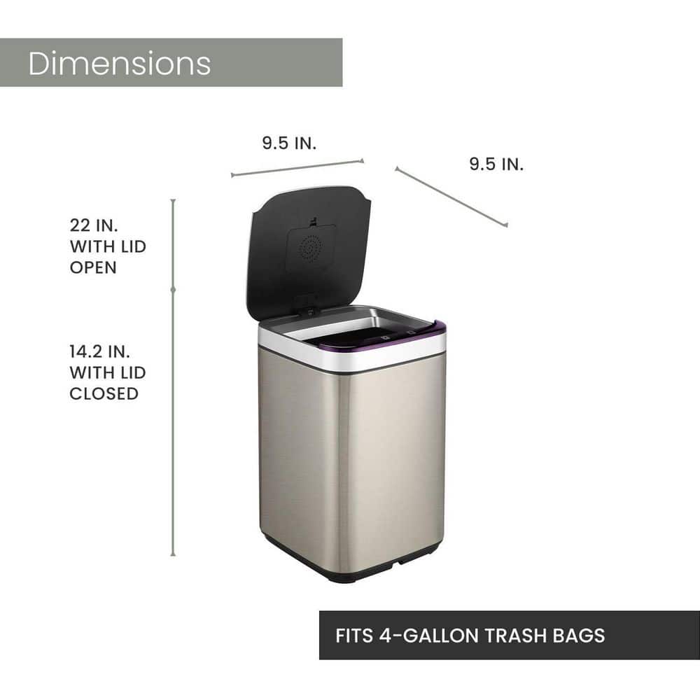 Hanover 10-Liter Stainless Steel Touchless Trash Can with Sensor Lid