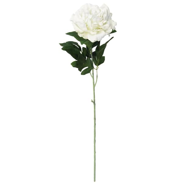 LIVING LUXURY 30 in. Large Cream White Artificial Velvet Peony Flower Stem Spray (Set of 3)