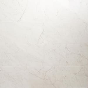 Saroshi Carrara Giola 11.81 in. x 23.62 in. Polished Marble Look Porcelain Floor and Wall Tile (15.5 Sq. ft. / Case)