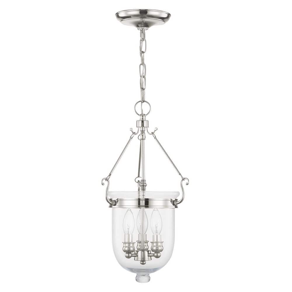 Elegant Jefferson 3-Light Chandelier in Polished Nickel with Clear Glass