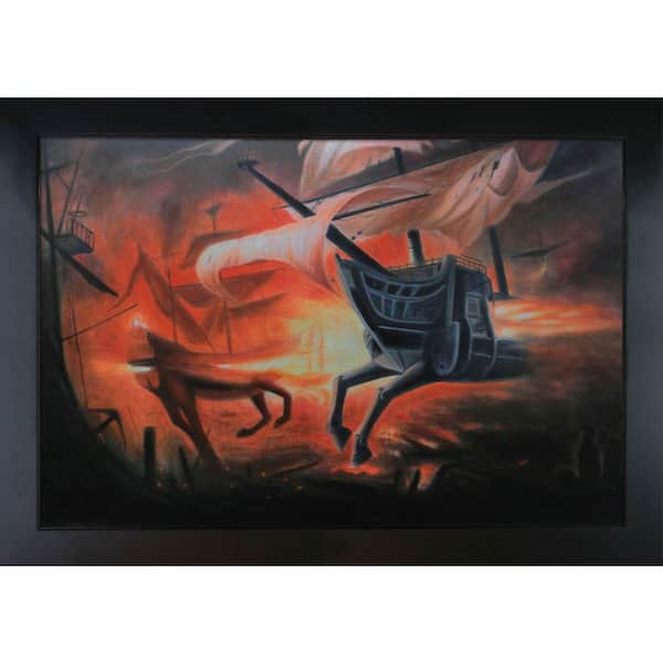 LA PASTICHE 28.75 in. x 40.75 in. "Spanish Galions on Fire" by Adrian Borda Framed Oil Painting