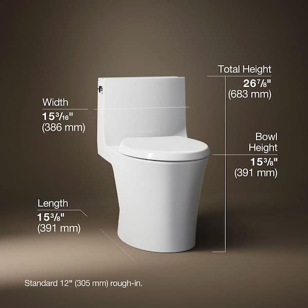 Veil 12 in. 1-Piece 0.8/1.28 GPF Dual Flush Elongated Toilet in White Seat Included