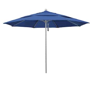11 ft. Gray Woodgrain Aluminum Commercial Market Patio Umbrella Fiberglass Ribs and Pulley Lift in Regatta Sunbrella