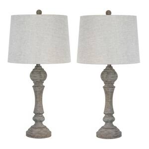 32 in. Reclaimed Grey Polyresin Table Lamps with Natural Woven Linen Shades (2 Pack)