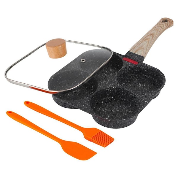 4-Egg Aluminum Nonstick Saute Pan 4-Cup with Lid Compatible with Gas and Induction Cooktop Kitchen Pan