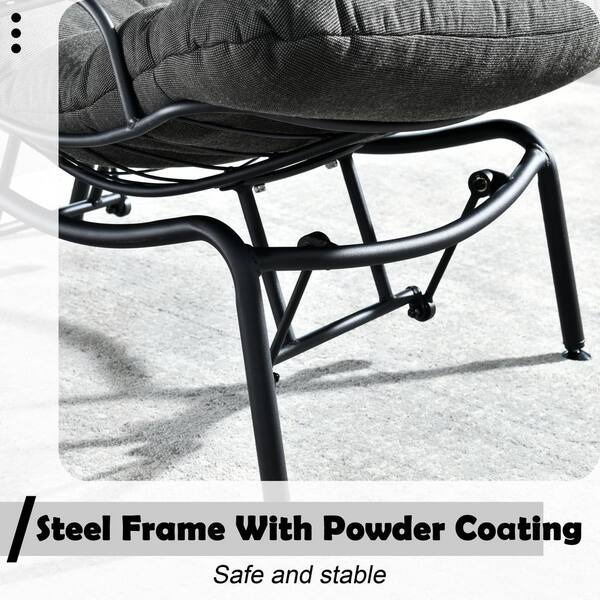 HOOOWOOO Mono Metal Patio Lounge Outdoor Rocking Chair with An Ottoman and Black Cushions