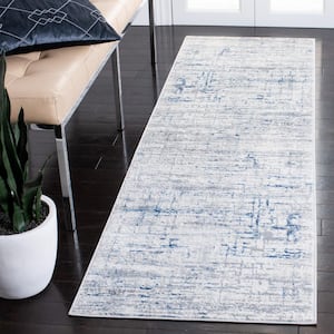 Amelia Ivory/Blue 2 ft. x 8 ft. Abstract Geometric Runner Rug