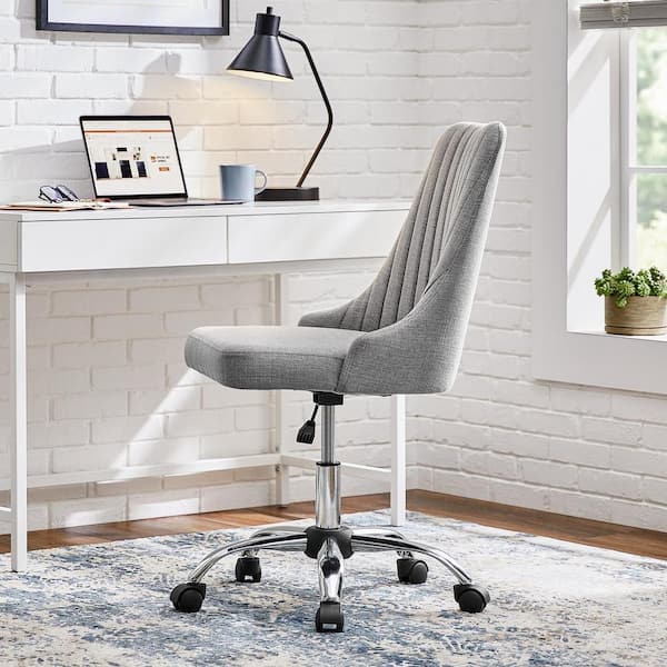 StyleWell Cullen Gray Channel-Tufted Upholstered Office Chair with Adjustable Metal Base