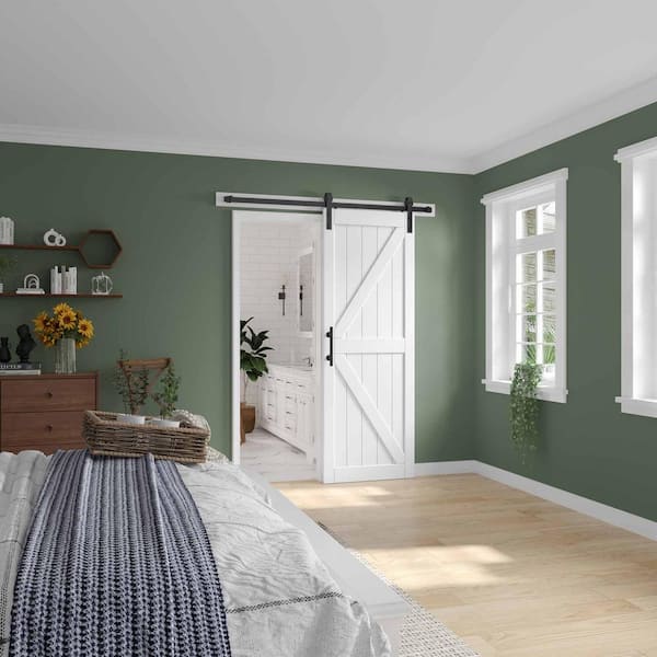 32 in. x 84 in. British K Shape White MDF Sliding Barn Door with Hardware Kit