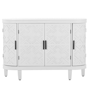 White Freestanding Accent Storage Cabinet Sideboard with 2-Antique Pattern Doors and Shelf