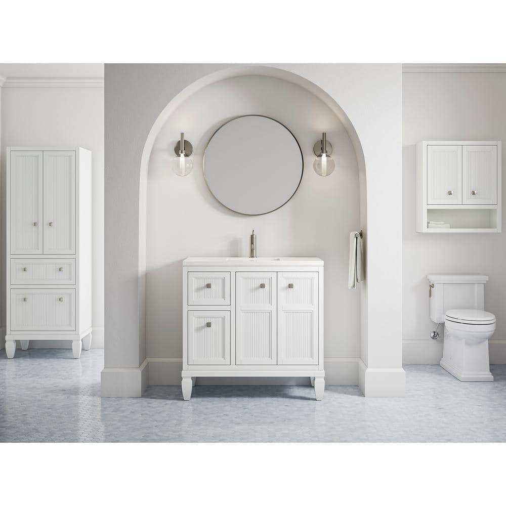 Hearthaven 24" White MDF Wall Cabinet with Nickel Hardware