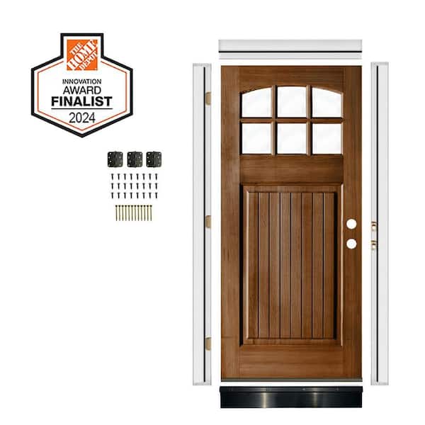 DIY RTA 36 in. x 80 in. Left-Hand/Inswing 6-Lite Arch Clear Glass Provincial Stain Hemlock Wood Front Door w/VG