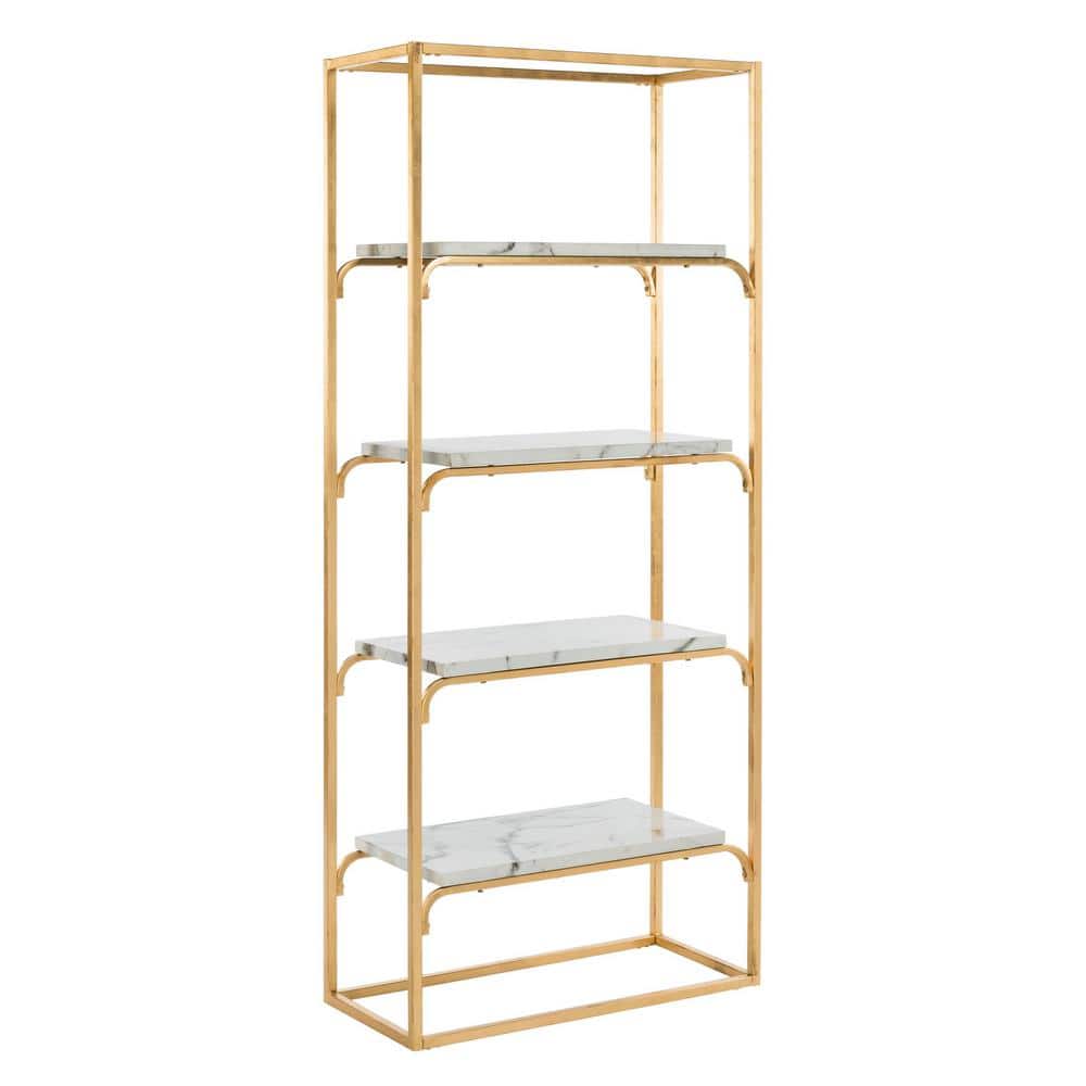 Transitional Gold & White Marble Veneer 4-Tier Etagere