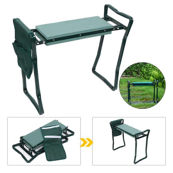 Green Garden Foldable Kneeler Kneeling Bench Stool Cushion Seat Pad Tool Pouch 
