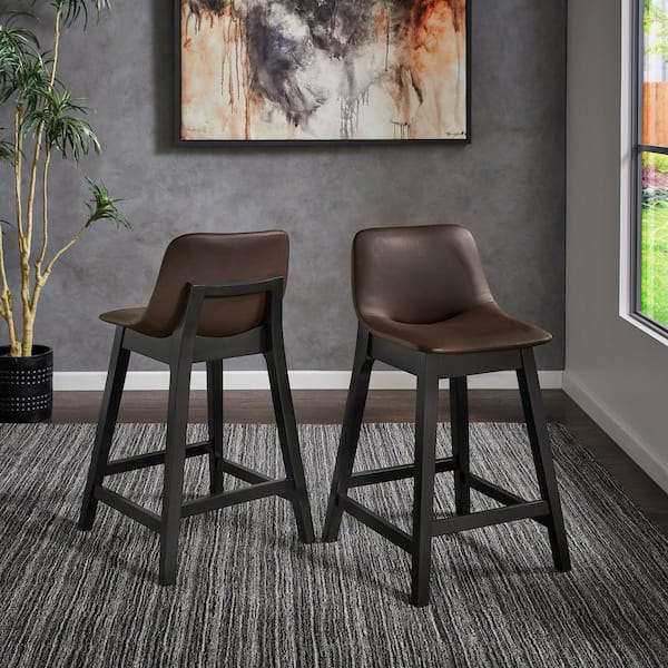 Brown Vegan Leather Counter Height Chair (Set of 2)