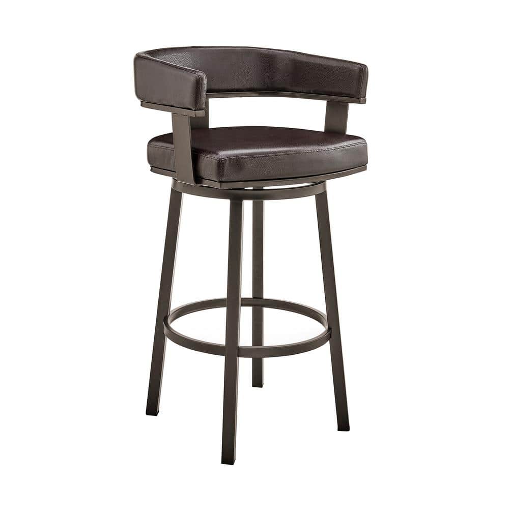 Java Brown Metal Swivel Bar Stool with Chocolate Faux Leather
