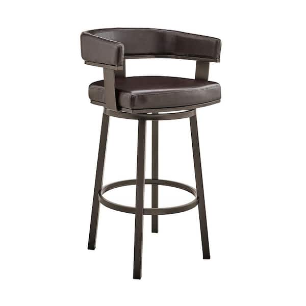 Low Back Swivel Bar Stool, Brown Leather Swivel Counter Height Stools