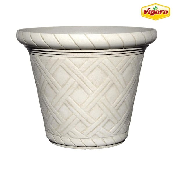 Vigoro 22 in. Frenchboro Antique Extra Large Beige Resin Planter (22 in. D x 17.5 in. H)