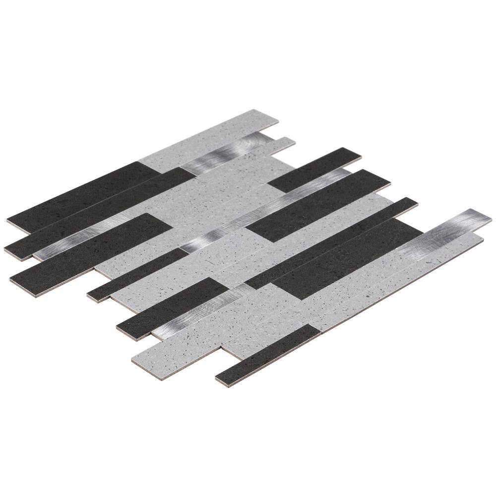Gray Aluminum Peel and Stick Mosaic Tile Sheet
