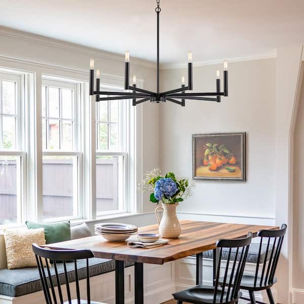 Galea 8-Light Linear Candle Style Classic Black Chandelier