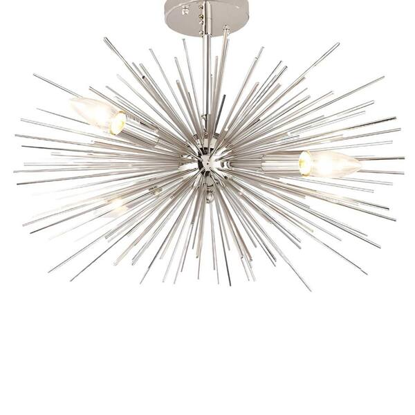 Unbranded Decomus 20 in. 4-Light Nickel Sputnik Semi-Flush Mount with No Bulbs Included