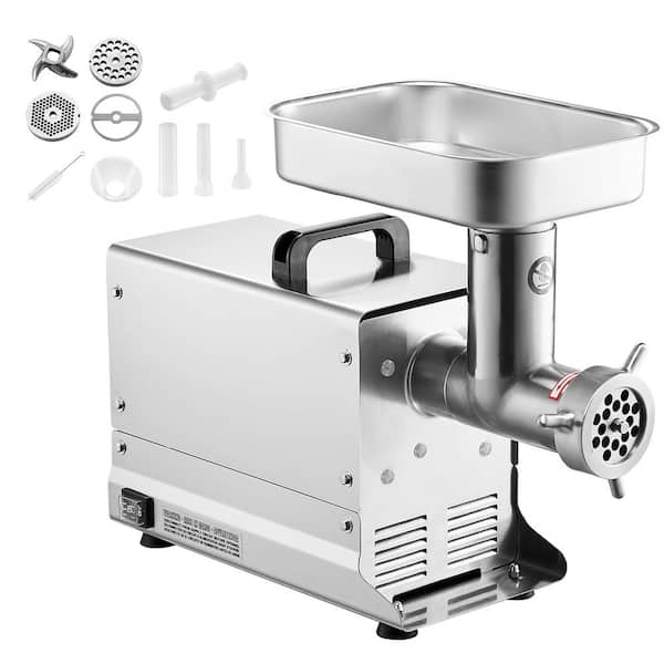 Electric meat grinder, 0.75 HP, 11 lbs/min capacity, includes blade & grinding plate, stainless steel for commercial use