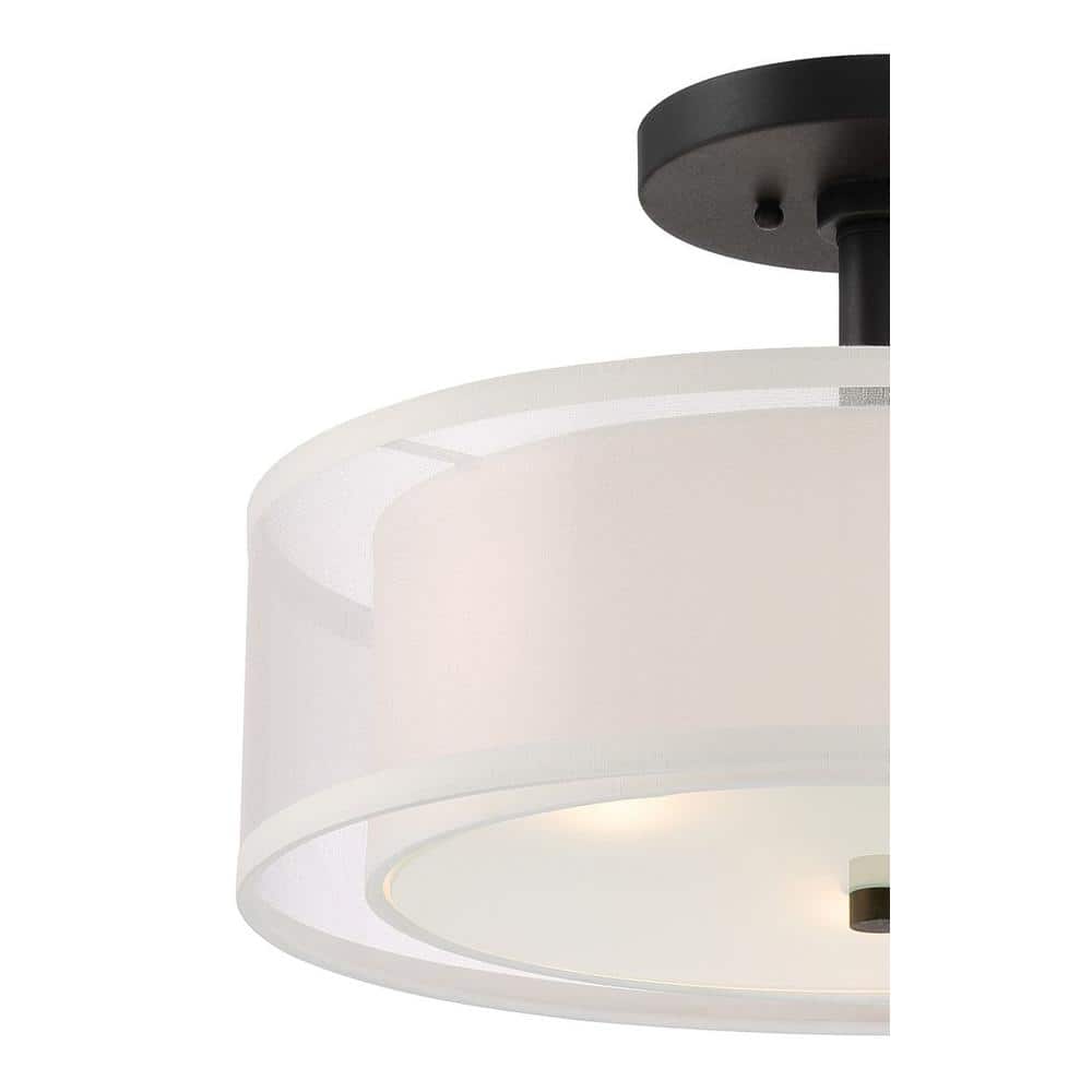 Sand Coal Translucent Silver Linen Drum Semi Flush Mount Light