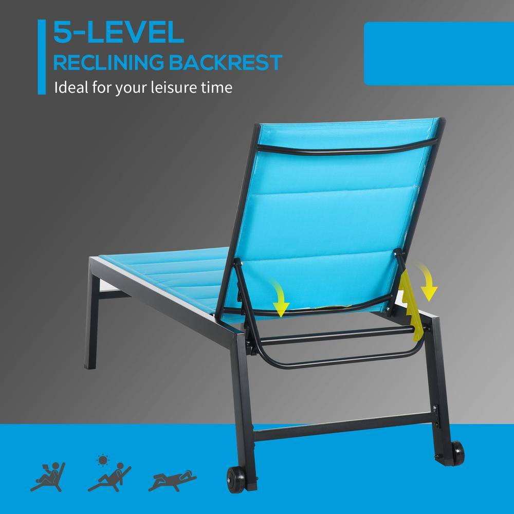Blue Steel Frame Armless Outdoor Chaise Lounge Chair